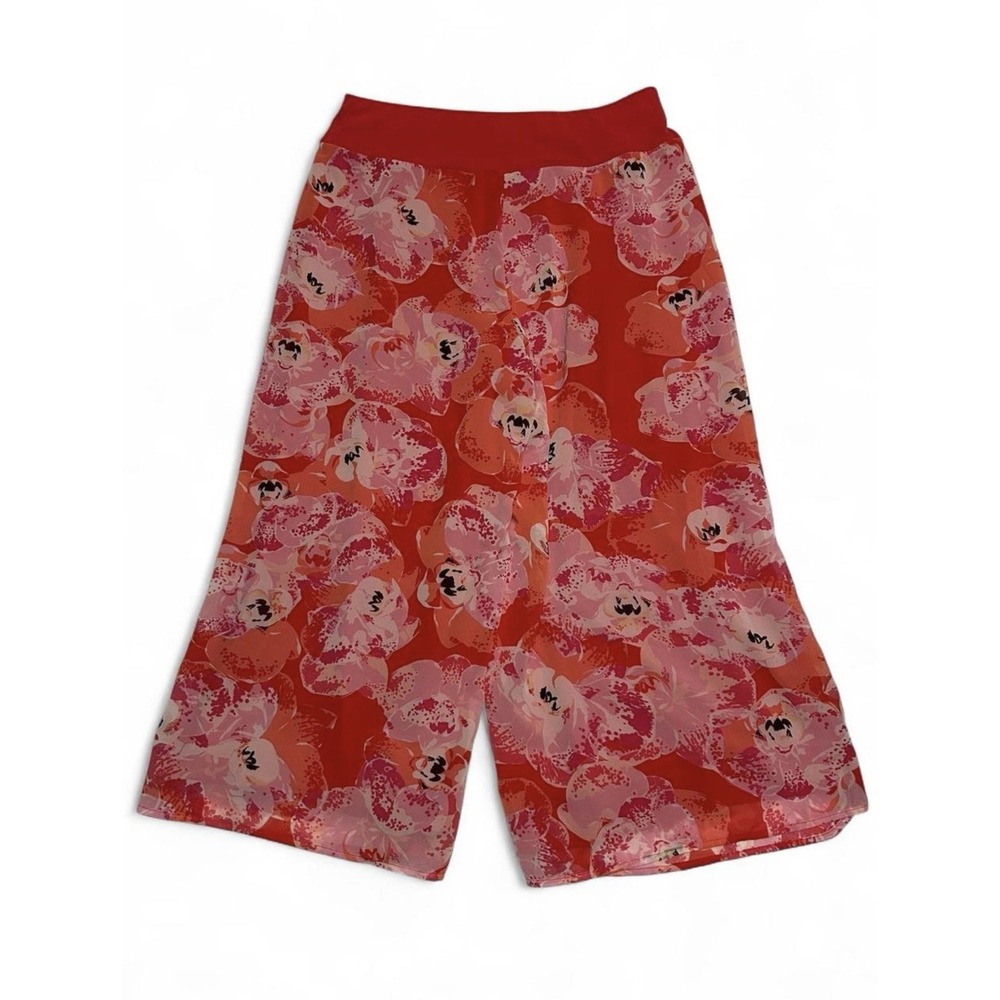 GILI Women's Small Red Floral Pants Elastic Waist Lined Lightweight Flowy